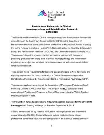 Postdoctoral Fellowship In Clinical Neuropsychology And Rehabilitation .