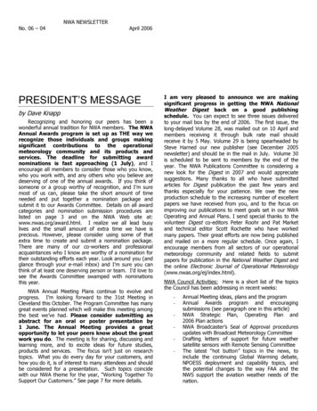 PRESIDENT'S MESSAGE National Weather Digest