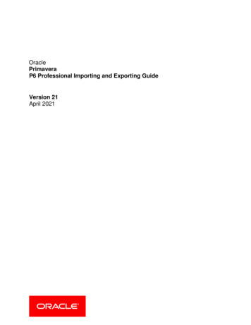 P6 Professional Importing And Exporting Guide - Oracle