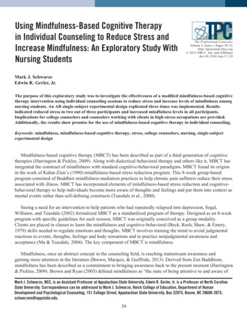 Using Mindfulness-Based Cognitive Therapy In Individual Counseling To .