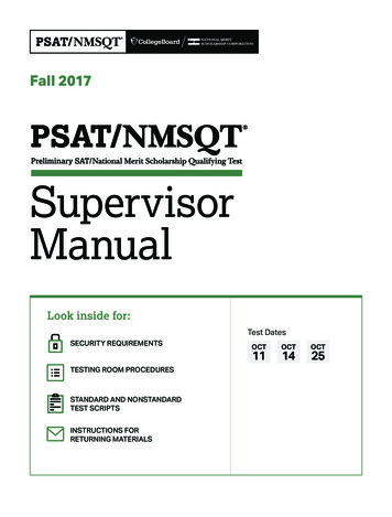 2017 PSAT/NMSQT Supervisor Manual SAT Suite Of Assessments - The .
