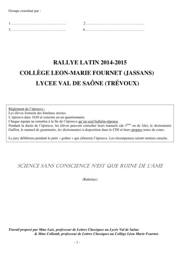 RALLYE LATIN 2014-2015 COLLÈGE LEON-MARIE FOURNET . - Ac-lyon.fr