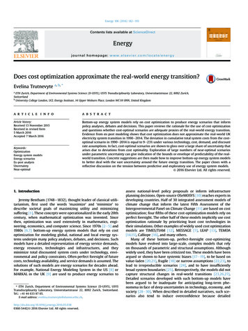 Does Cost Optimization Approximate The Real-world Energy . - ENGAGE