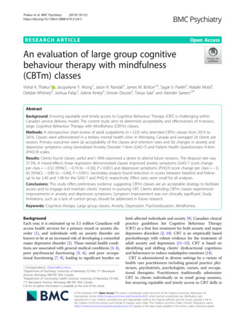 An Evaluation Of Large Group Cognitive Behaviour Therapy With .