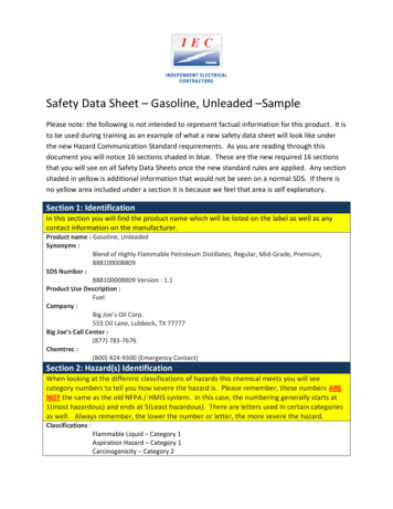 Safety Data Sheet Gasoline, Unleaded Sample - La Sierra University