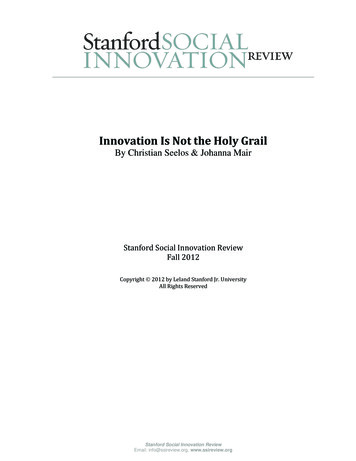 Fall 2012 Innovation Is Not The Holy Grail Cover - Stanford PACS