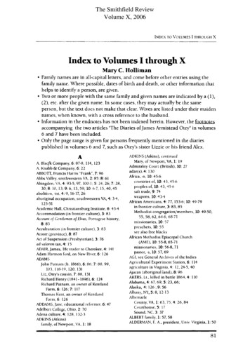 The Smithfield Review, Volume X, 2006, Index - Virginia Tech
