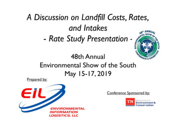 A Discussion On Landfill Costs, Rates, And Intakes Rate Study .