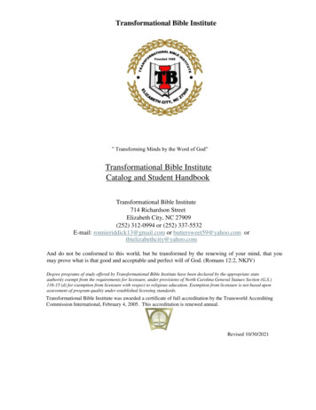 Transformational Bible Institute Catalog And Student Handbook