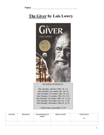 The Giver By Lois Lowry - Westmount School: Humanities 8