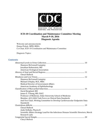 ICD-10 Coordination And Maintenance Committee Meeting March 9-10, 2016 .