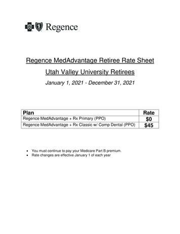 Regence MedAdvantage Retiree Rate Sheet Utah Valley University Retirees