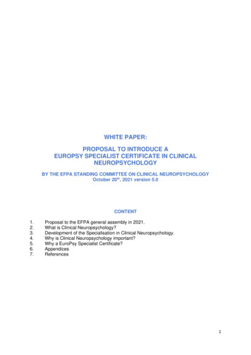 White Paper: Proposal To Introduce A Europsy Specialist Certificate In .