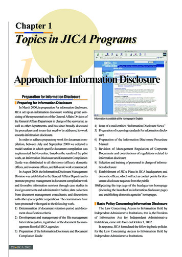 Chapter 1 Topics In JICA Programs 1 - JICA - 国際協力機構