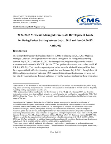 2022-2023 Medicaid Managed Care Rate Development Guide