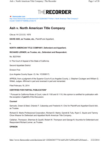 Ash V. North American Title Company - Carlton Fields