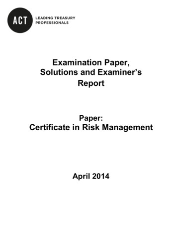 Examination Paper, Solutions And Examiner's Report - Treasurers