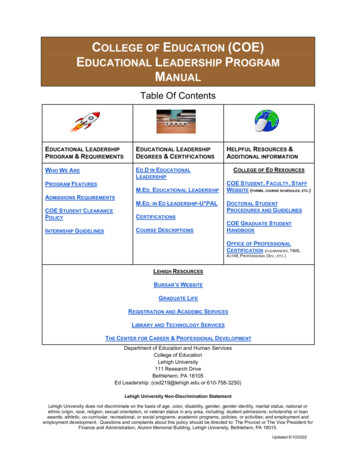 College Of Education (Coe) Educational Leadership Program Manual