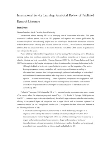 International Service Learning: Analytical Review Of Published Research .