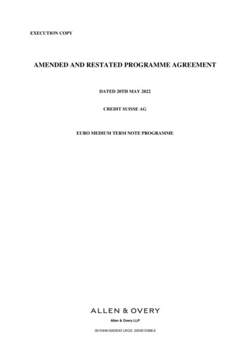Amended And Restated Programme Agreement