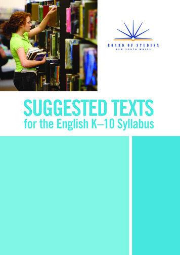Suggested Texts For The English K-10 Syllabus