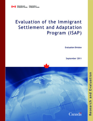 Evaluation Of The Immigrant Settlement And Adaptation Program (ISAP)