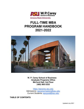 FULL-TIME MBA PROGRAM HANDBOOK 2021-2022 - W. P. Carey Graduate Students