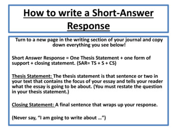 How To Write A Short-Answer Response