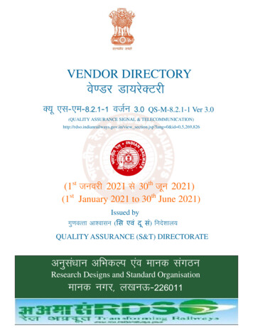 VENDOR DIRECTORY Os.Mj Mk;jsDVjh - Indian Railways