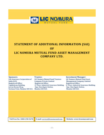 Statement Of Additional Information (Sai) Of Lic Nomura Mutual Fund .