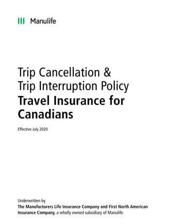 Manulife Policy - Trip Cancellation & Trip Interruption Policy - Travel .