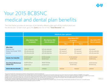 Your 2015 BCBSNC Medical And Dental Plan Benefits