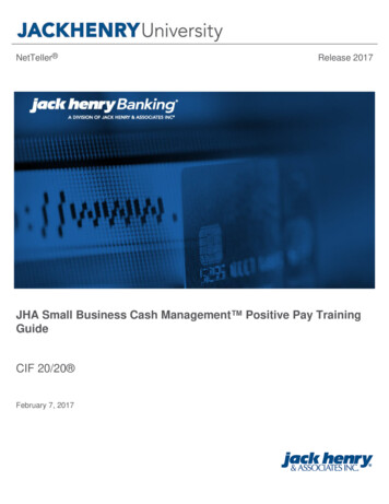 JHA Small Business Cash Management Positive Pay Training Guide