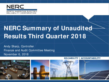 NERC Summary Of Unaudited Results Third Quarter 2018