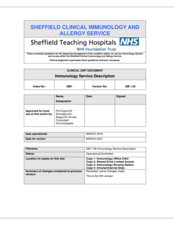 SHEFFIELD CLINICAL IMMUNOLOGY AND ALLERGY SERVICE - S. Th