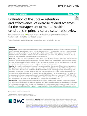 Evaluation Of The Uptake, Retention And Effectiveness Of Exercise .