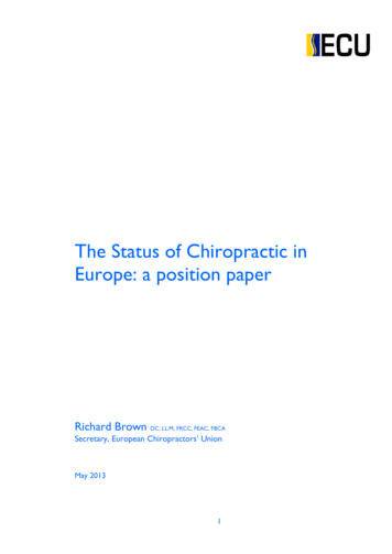 The Status Of Chiropractic In Europe: A Position Paper