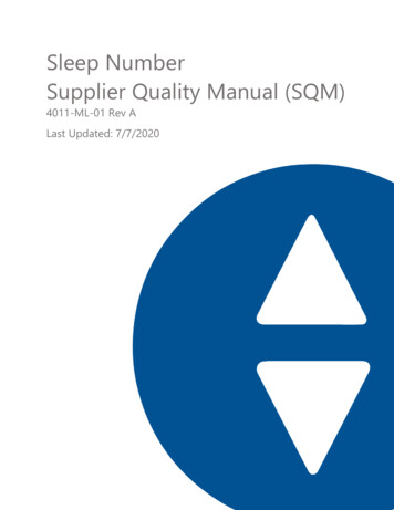 Sleep Number Supplier Quality Manual (SQM)