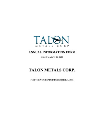 ANNUAL INFORMATION FORM - Talonmetals 
