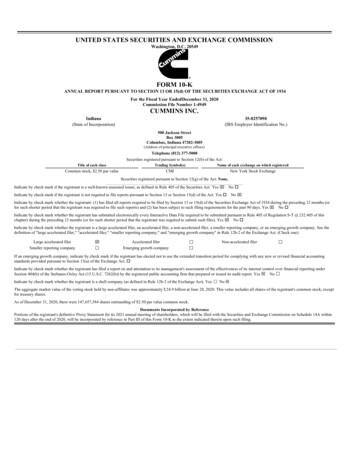 UNITED STATES SECURITIES AND EXCHANGE COMMISSION FORM 10 . - Cummins Inc.