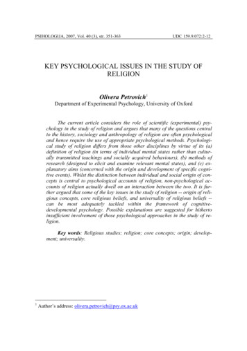 Key Psychological Issues In The Study Of Religion