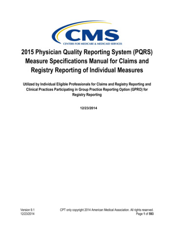 2015 PQRS Measure Specifications Manual For Claims And Registry .