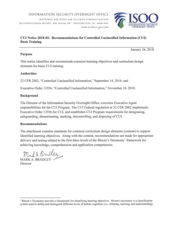 CUI Notice 2018-02: Recommendations For Controlled . - Archives