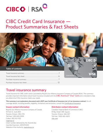 CIBC Credit Card Insurance - Product Summaries & Facts Sheets