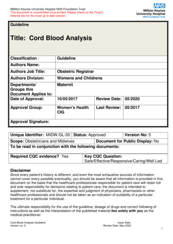 Cord Blood Analysis Guideline - Milton Keynes University Hospital