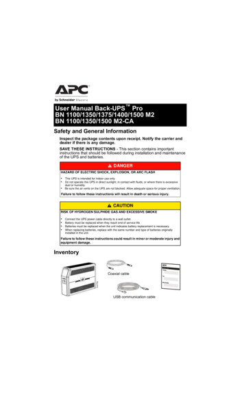 User Manual Back-UPS Pro BN 1100/1350/1375/1400/1500 M2 BN . - B&H Photo