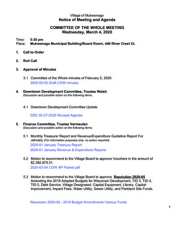 Notice Of Meeting And Agenda COMMITTEE OF THE WHOLE MEETING Wednesday .