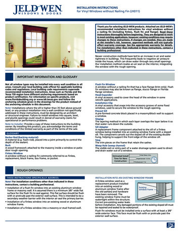 INSTALLATION INSTRUCTIONS For Vinyl Windows Without Nailing . - Lowe's