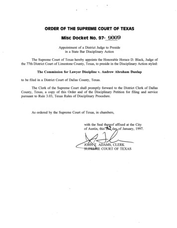 ORDER OF THE SUPREME COURT OF TEXAS ;. Misc Docket No. 97- 9009