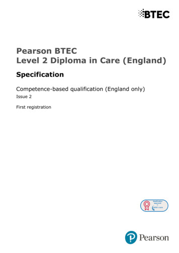 Pearson BTEC Level 2 Diploma In Care (England) - Edexcel